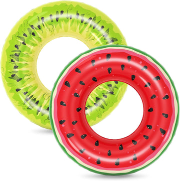 Jasonwell Inflatable Pool Floats Kids - 2 Pack Floaties Pool Tubes Swim Rings Fruit Water Floaty Watermelon Kiwi Inflatable Pool Toys Float for Swimming Pool Party Lake Beach Adults - Jasonwell